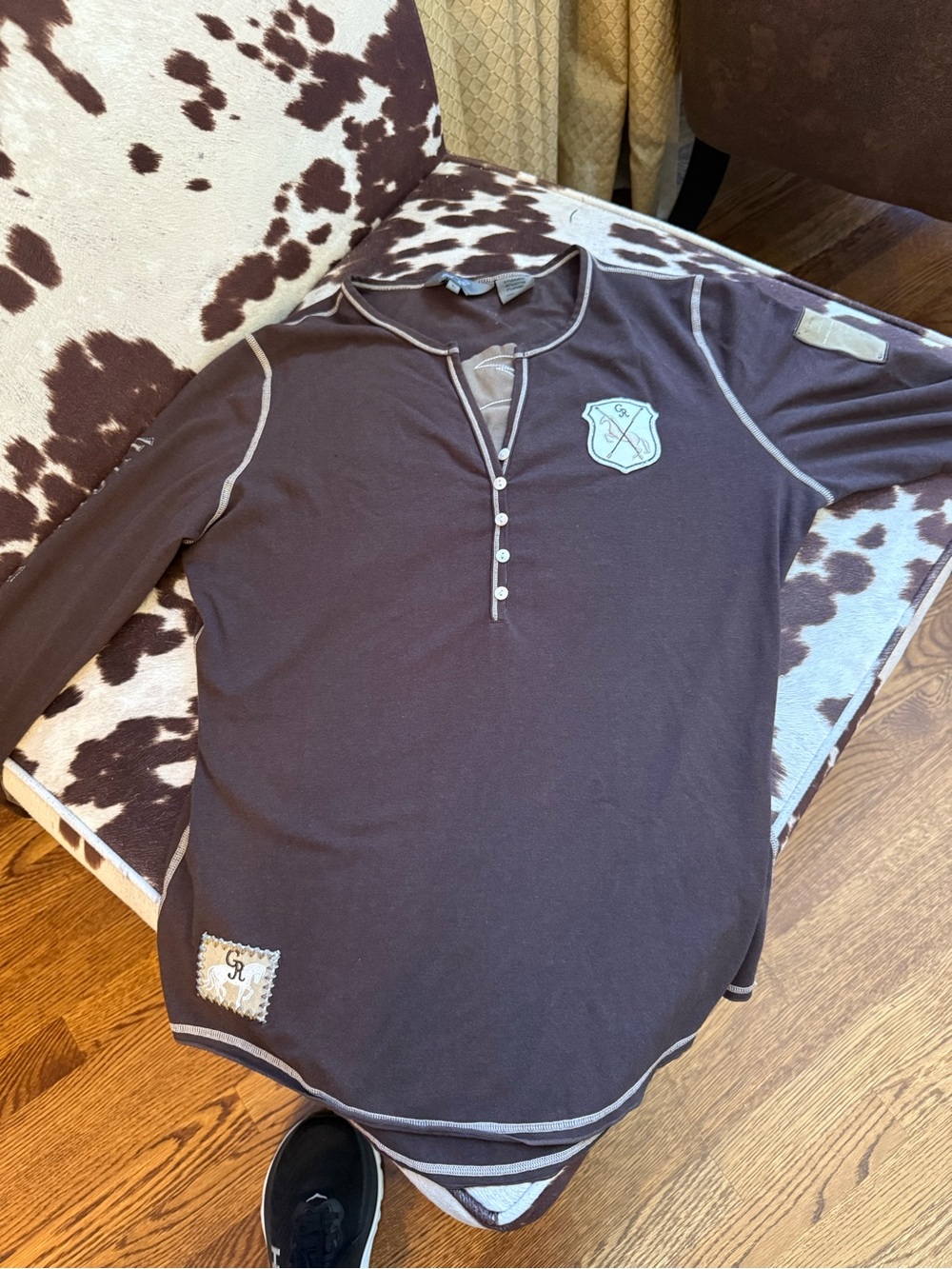 Women's Goode Rider Equestrian Long-Sleeve Shirt in Dark Brown. Sz L